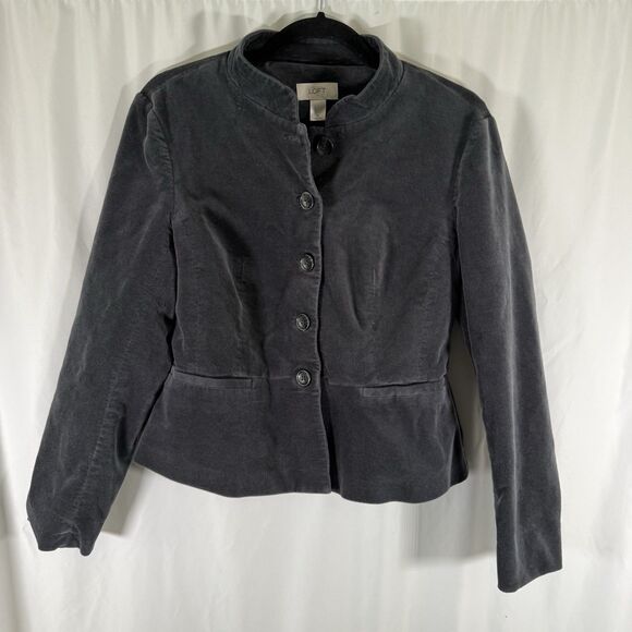 LOFT Jacket Women's 4 Button Up Long Sleeve Faux Pockets Velvet Soft - Picture 1 of 10